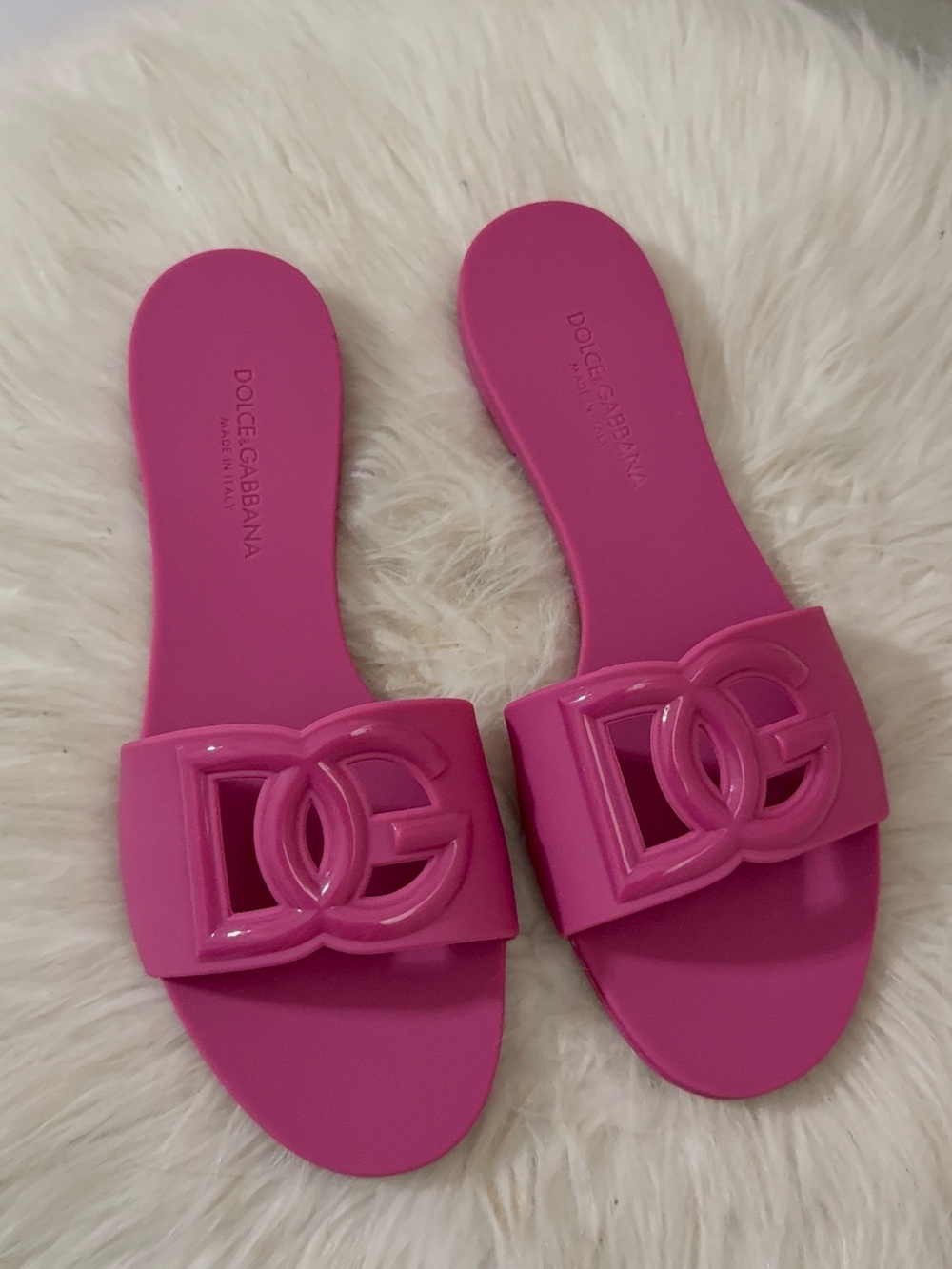 Dolce & Gabbana Hot Pink Logo Slide Sandals Size 39